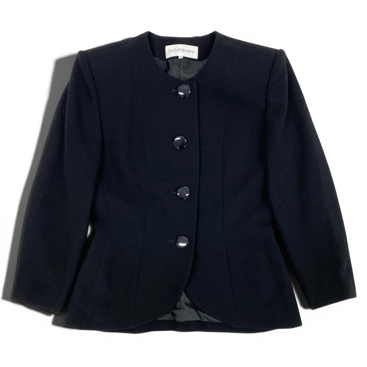 19f4 YVES SAINT LAURENT イヴサンローラン ノーカラージャケット フォーマル サイズ36 ブラック ウール100％ レディース 女性服o07t