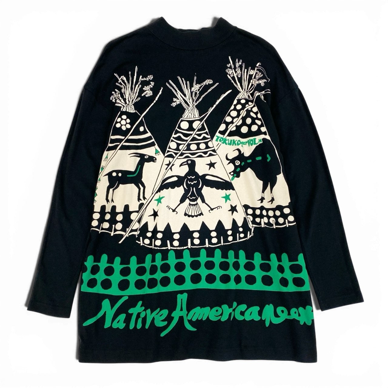 33b27 TOKUKO 1er VOL TOKUKO モックネック チュニックワンピース ロングスリーブ アニマルプリント レディース 女性服 ブラックu02t