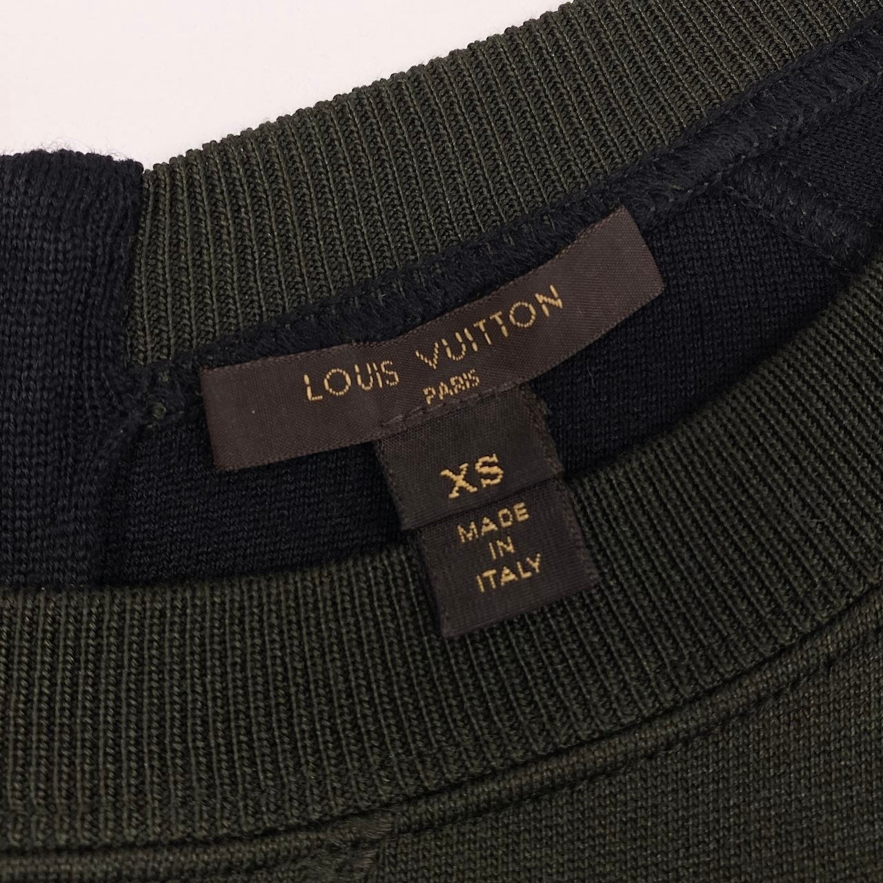 Ec31 《美品》 LOUIS VUITTON ルイヴィトン レザー切替 スウェットワンピース Switching Leather Jersey Dress XS ディープグリーン ブラックt18r