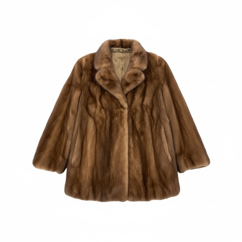 6L16 デミバフミンク ファーコート サイズ13号 ブラウン 本毛皮 MINK FUR ポケット有 リアルファーt18r