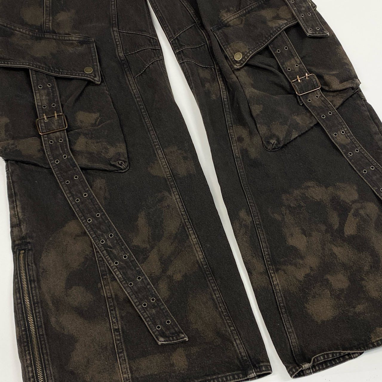 Mb16《美品》 EGONLAB エゴンラボ 2024AW CARGO ELEVATED カーゴパンツ デニムパンツ ダメージ加工 S ブラウン系 コットン メンズu02t