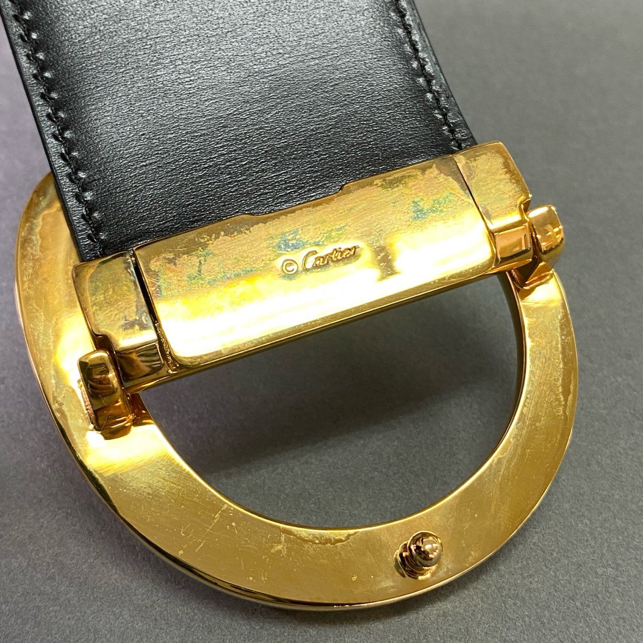 l12 《美品》 Cartier カルティエ パンテール ゴールド金具 レザー 太ベルト ブラック Leather 小物