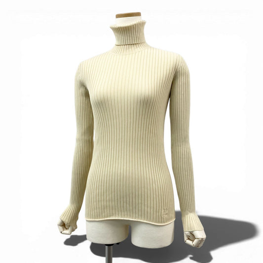 Ib11 LOUIS VUITTON ルイヴィトン ワンポイントロゴ タイトリブニット ロングスリーブニット Mサイズ アイボリー レディース 女性用k02i