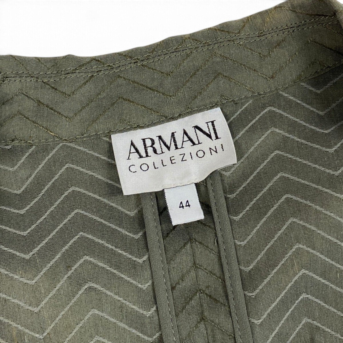 63j5 ARMANI COLLEZIONI アルマーニコレッツィオーニ ダブル ジャケット ブレザー 変形 大きいサイズ IT44 44 グリーン リネン コットン レディースo07t