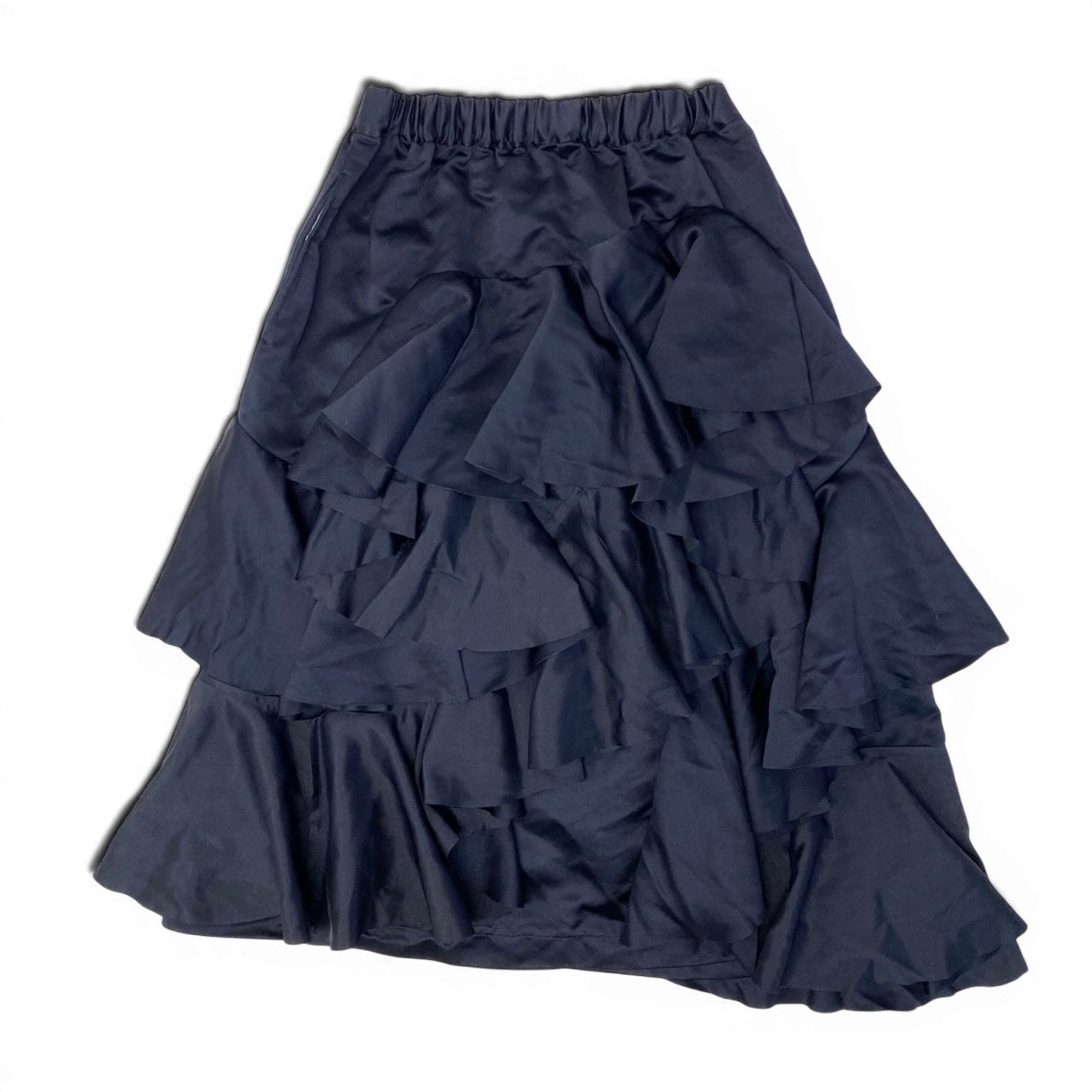 Af9 【新品保管品】COMME des GARCONS  2025年 フリル変形デザインスカート RQ-S011-051-1-1 XSサイズ ダークネイビー ポリエステル100％ レディース 女性用u02t