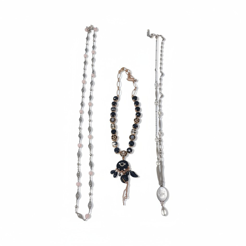 g16④ 《 3本セット 》 Mariana マリアナ 天然石 × クリスタル ビジューネックレス アクセサリー ジュエリー アンティークt18r