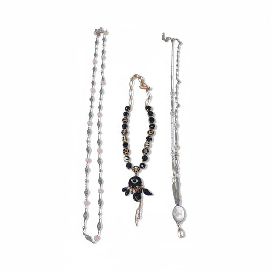 g16④ 《 3本セット 》 Mariana マリアナ 天然石 × クリスタル ビジューネックレス アクセサリー ジュエリー アンティークt18r