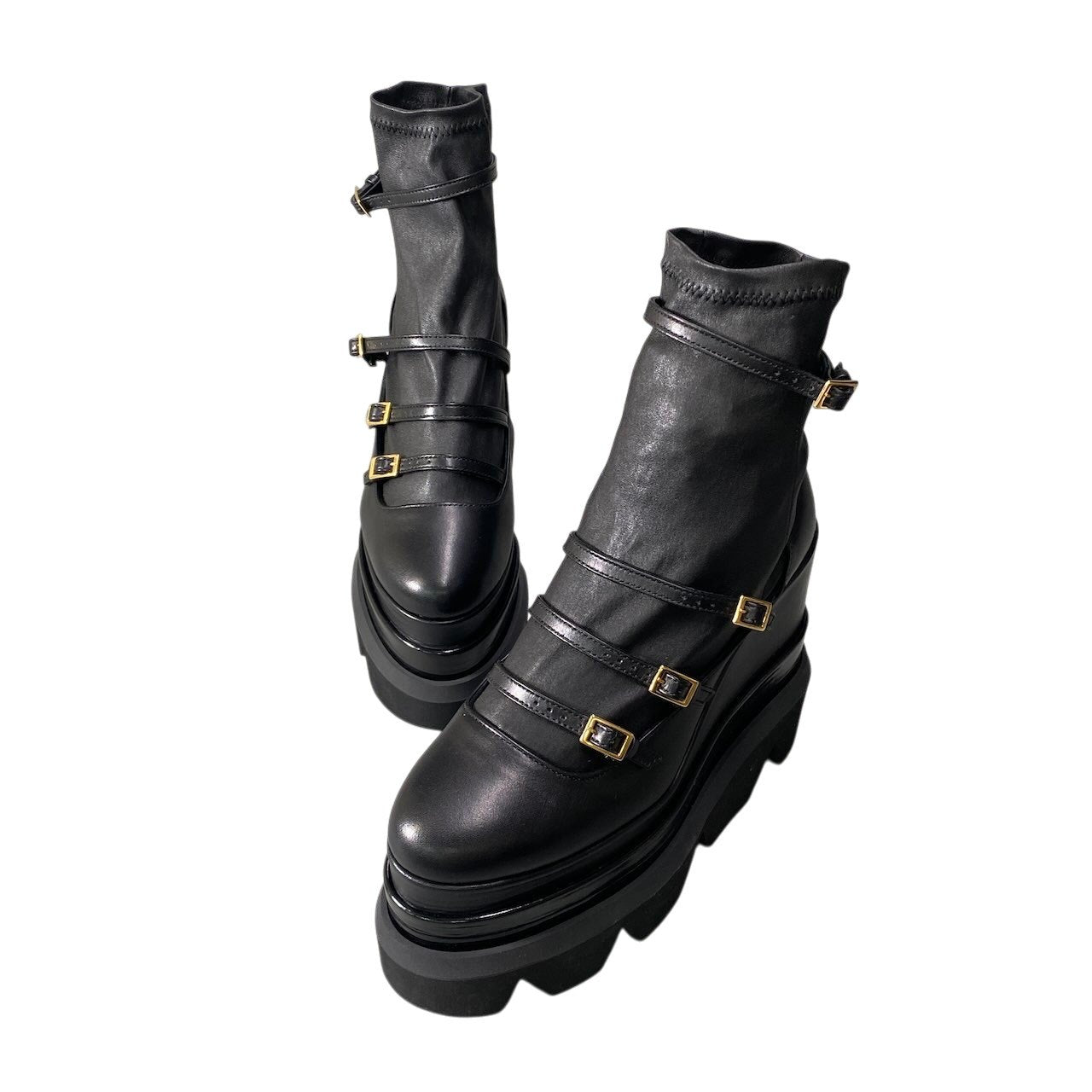 e19 【美品】 sacai サカイ 21aw プラットフォーム アンクルブーツ レザーブーツ 厚底 サイズ37 ブラック レディース 女性靴u02t