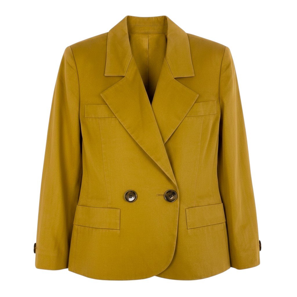 19f4 YVES SAINT LAURENT イヴサンローラン テーラードジャケット アンコンジャケット ダブルブレスト サイズM イエロー系 コットン100％ レディース 女性服o07t