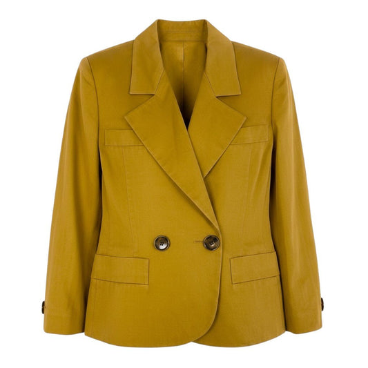 19f4 YVES SAINT LAURENT イヴサンローラン テーラードジャケット アンコンジャケット ダブルブレスト サイズM イエロー系 コットン100％ レディース 女性服o07t