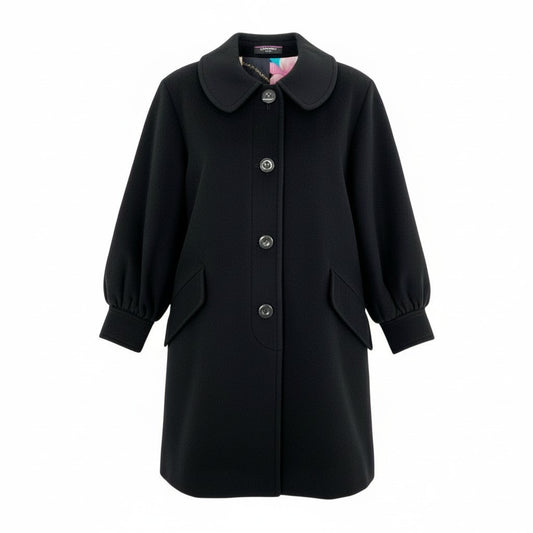 8L5【美品】LEONARD レオナール カシミヤコート ロングコート 美しい花柄プリント アウター 11ARサイズ ブラック カシミヤ100％ レディースu02t