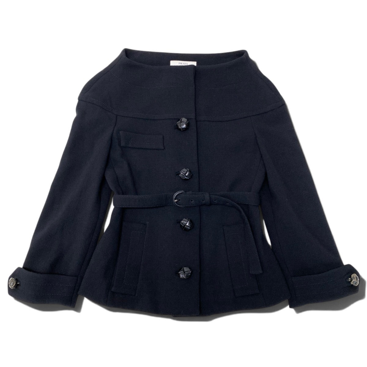 i13 PRADA プラダ ヴィンテージ ノーカラージャケット Vintage Collarless Jacket Black Size38 ブラックt18r
