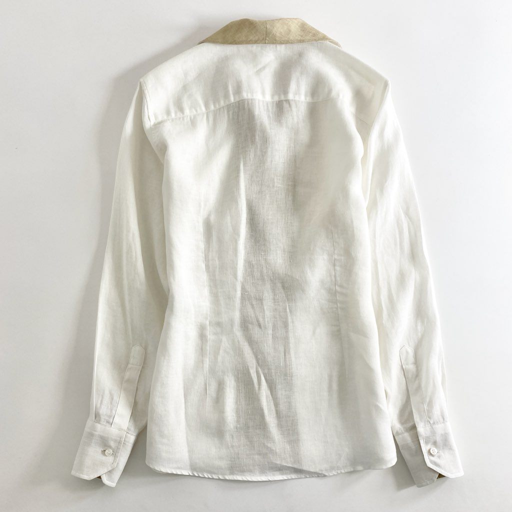 53e1 Loro Piana ロロピアーナ オープンカラー リネンシャツ 42 ホワイト ベージュ LINEN 100％ 長袖 イタリア製 麻 春夏 SHIRT