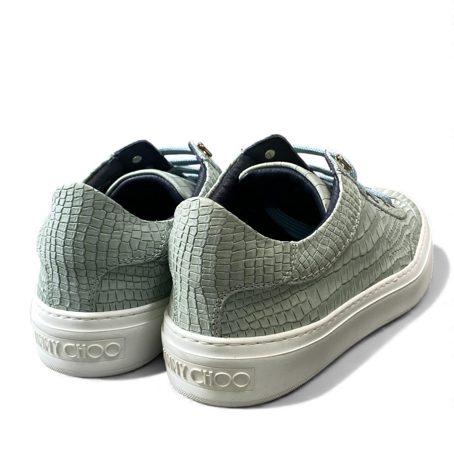 1L11【美品】JIMMY CHOO ジミーチュウ クロコ型押レザースニーカー ローカットスニーカー イタリア製 39サイズ ミントグリーン メンズu02t