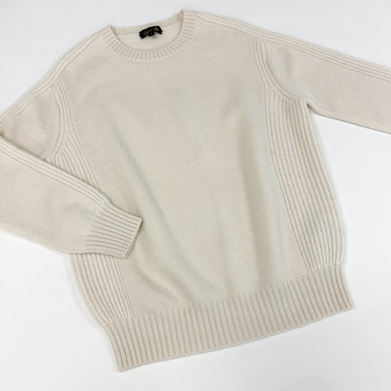 67d21 Drawer ドゥロワー 14G カシミヤ クルーネック ニットセーター トップス 1 クリーム カシミア100％