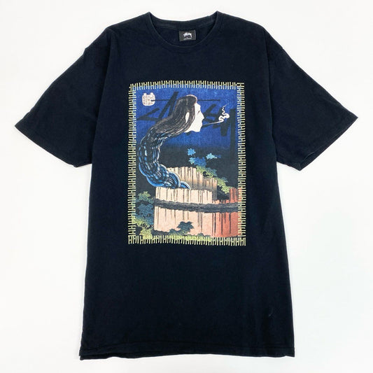 24i25 stussy ステューシー ろくろ首 妖怪 葛飾北斎 半袖Tシャツ カットソー トップス サイズL ブラック コットン メンズk02i