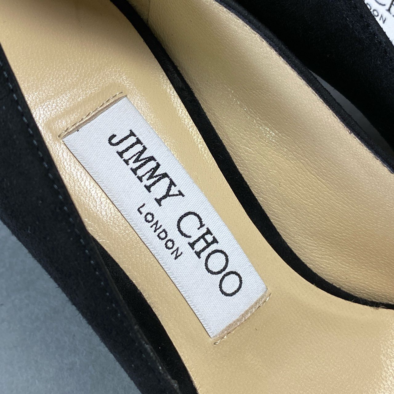 1g31 JIMMY CHOO ジミーチュウ 2023 Melva ラインストーン ビジュー ヒールパンプス シューズ イタリア製 36 ブラック スエード レディースk02i