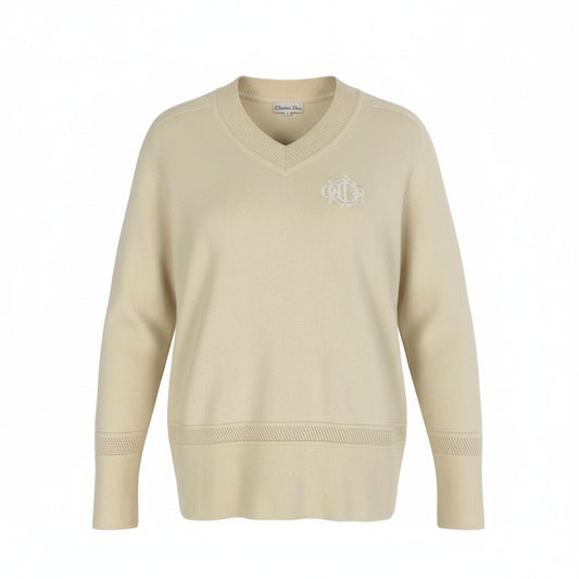 42a23 Christian Dior クリスチャンディオール エンブレムロゴ ニット セーター トップス L クリーム レディースu02t
