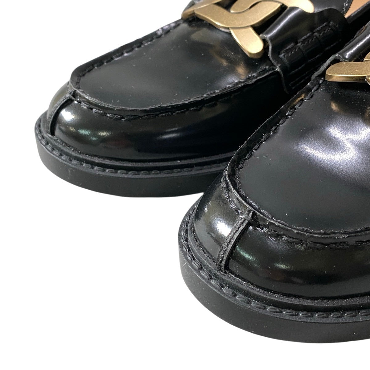 g31 TOD’S ケイト レザー ローファー チェーンモチーフ イタリア製 38サイズ ブラック レザー レディース 女性用k02i