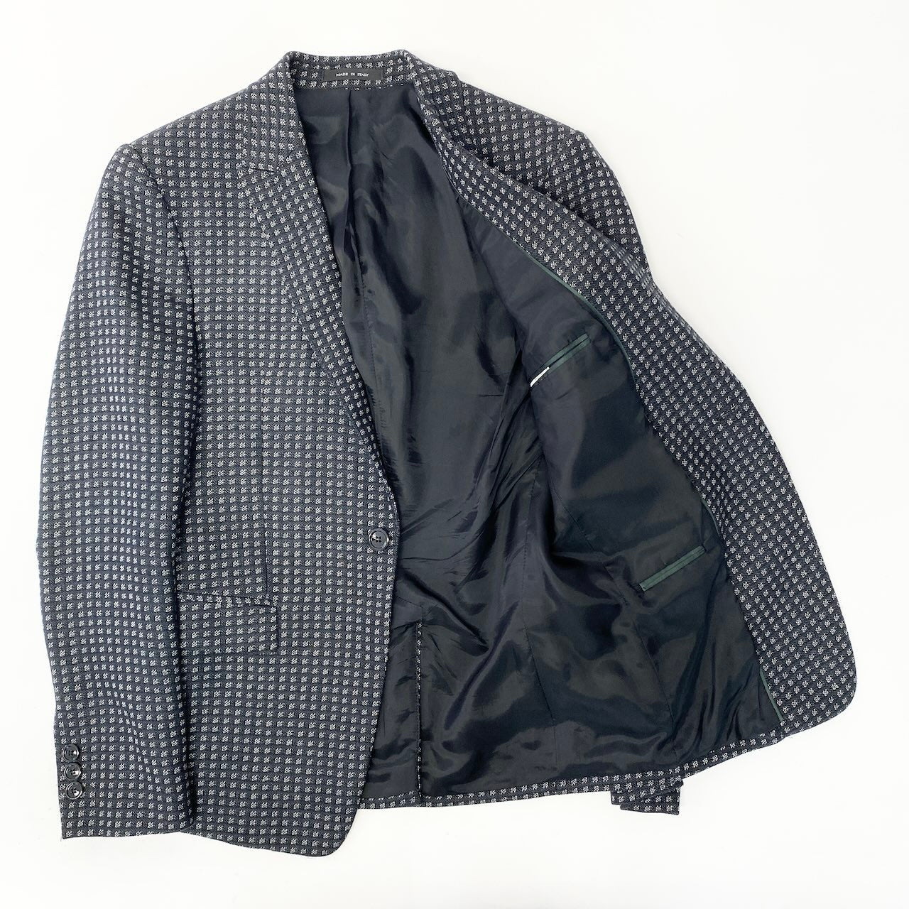 22e7 EMPORIO ARMANI エンポリオアルマーニ DAVID LINE テーラードジャケット シングル 1B 総柄 サイズ48 ネイビー メンズ 紳士服u02t