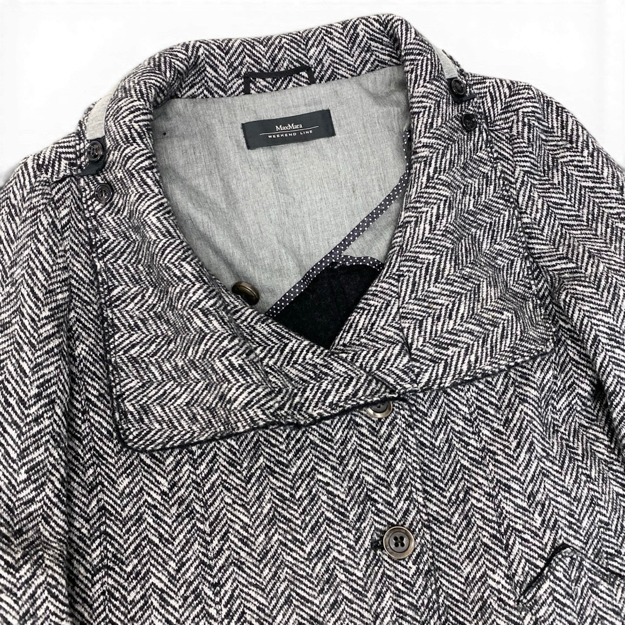88g20 MaxMara WEEKEND LINE マックスマーラ ウィークエンドライン ヘリンボーン スタンドカラージャケット ショートコート サイズ42 ブラック ホワイト レディース 女性用u02t