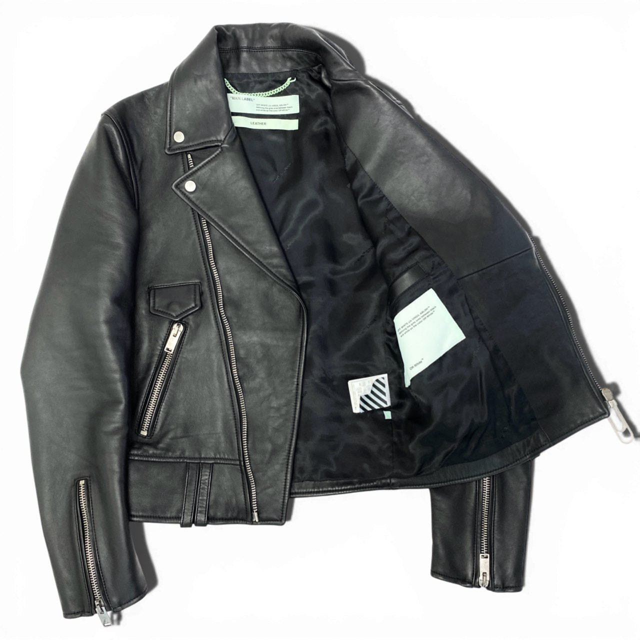 38c3 OFF-WHITE オフホワイト BERNINI レザージャケット ライダースジャケット ダブルライダースジャケット OMJG003F18983011 XSサイズ ブラック レザー メンズ 男性用o07t