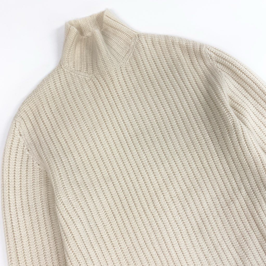 85L17 Les Copains DELUXE レコパン カシミヤニットセーター ハイネックリブニット ロングスリーブ トップス 44サイズ アイボリー カシミヤ100％ メンズu02t