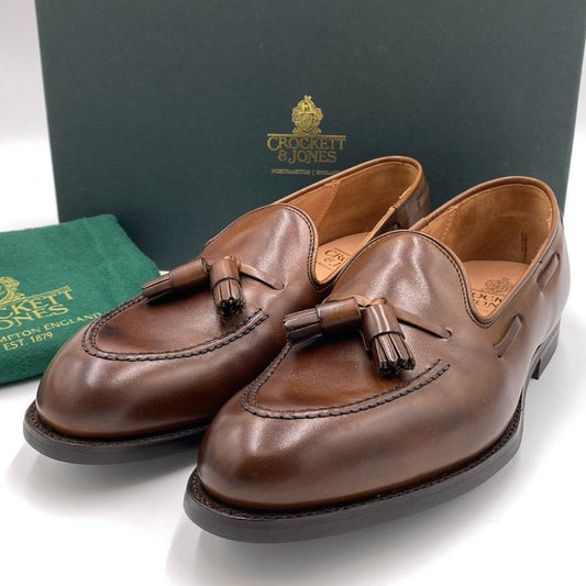 2h21【極美品】CROCKETT&JONES クロケット＆ジョーンズ CAVENDISH3 タッセルローファー 革靴 サイズ7E ブラウン キャベンディッシュk02i