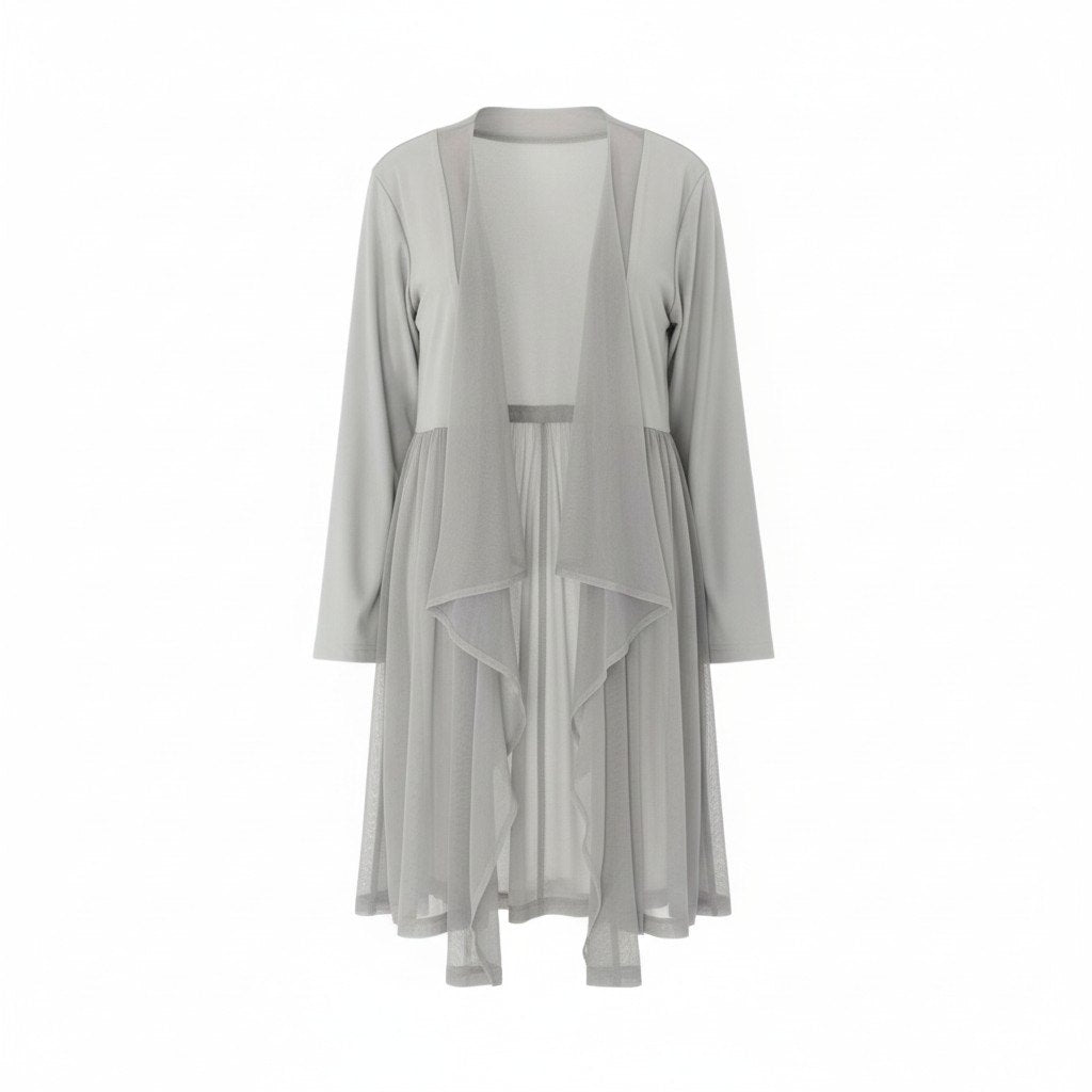 18k20《美品》 TOKUKO 1er VOL トクコプルミエヴォル ロングカーディガン メッシュ切替 ロングスリーブ レディース 女性用 9 ライトグレーu02t