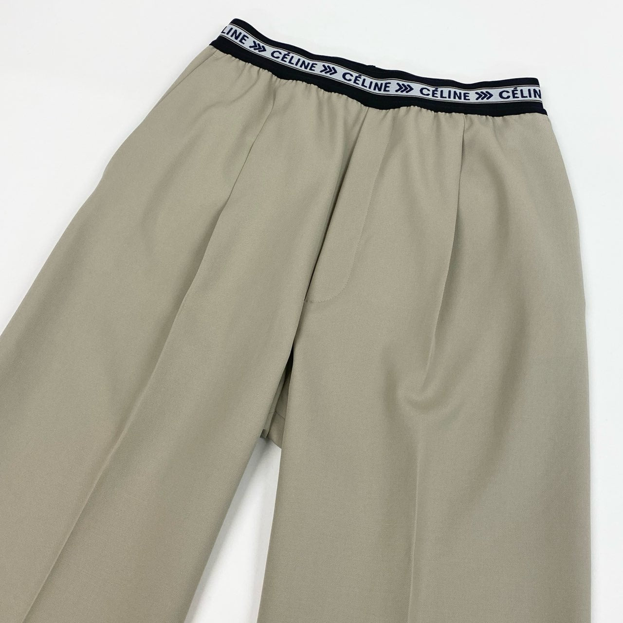 Ib16　【美品】CELINE セリーヌ フィービー期 ワイドパンツ Phoebe Philo Waistband Wide Leg Pants 40サイズ ベージュ レディース 女性用ta1