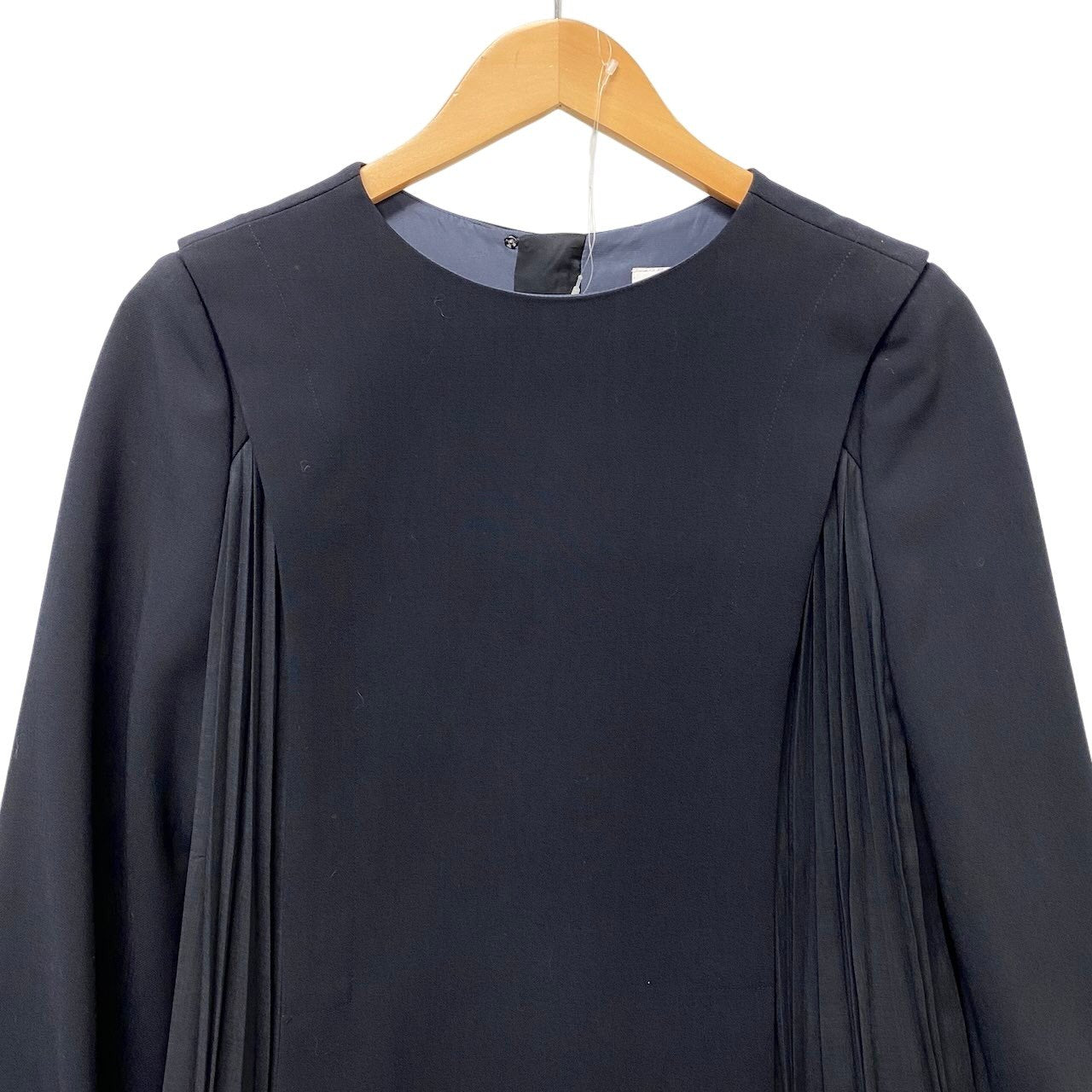 58g5 【美品】mila schon ミラショーン ロングスリーブワンピース プリーツデザイン バルーン袖 40サイズ ネイビー レディース 女性用u02t