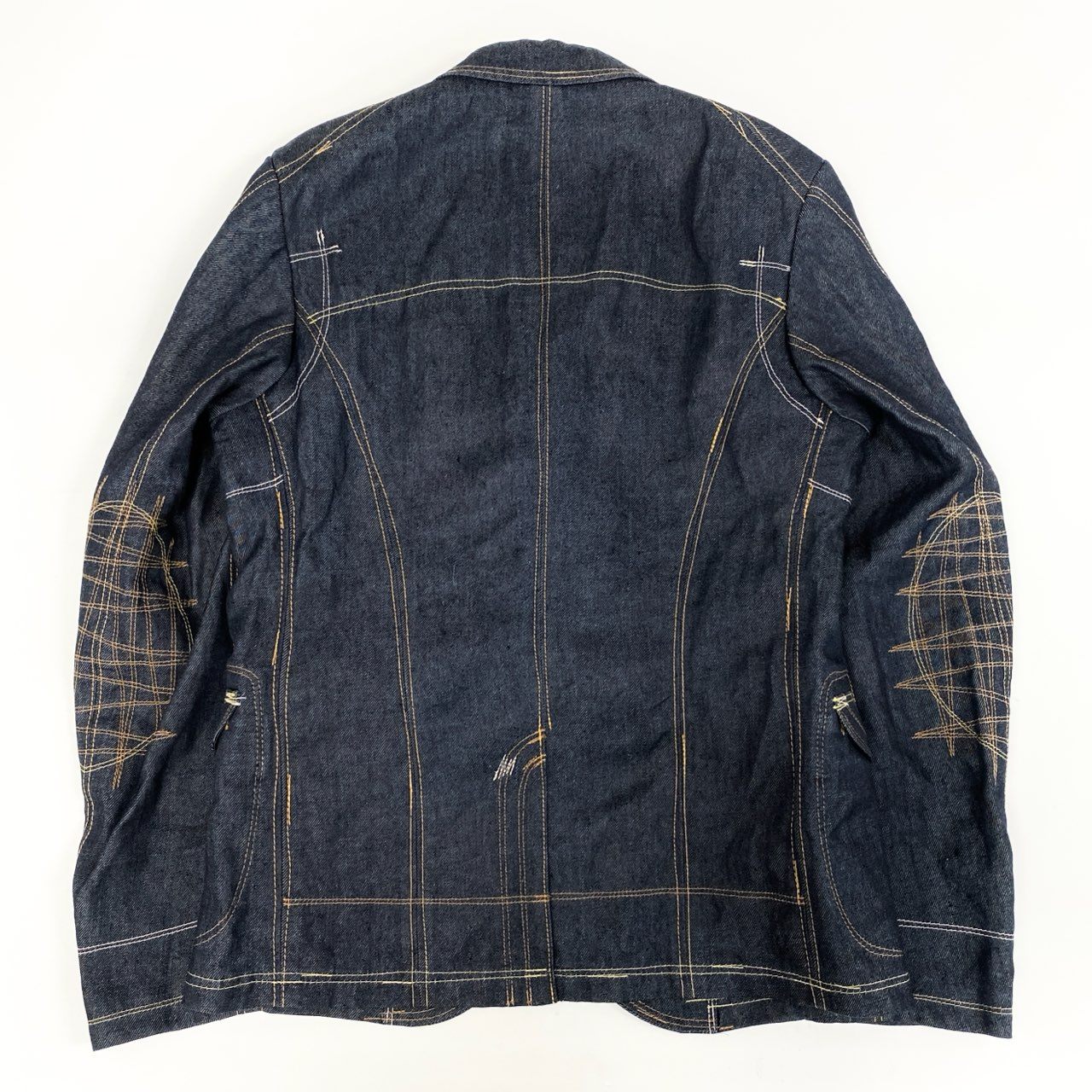 35i9 JUNYA WATANABE COMME des GARCONS MAN ジュンヤワタナベコムデギャルソンマン 日本製 リネンデニム 3Bジャケット  エルボーステッチデザイン ピークドラペル WG-J027 Mサイズ インディゴブルー メンズk02i
