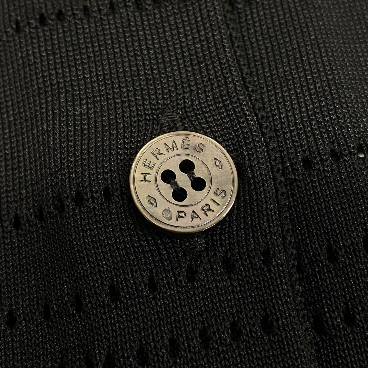 65a14【美品】 HERMES エルメス ニットカーディガン ロングスリーブ 総柄 ロゴ コットンブレンド〇 イタリア製 レディース 女性用 サイズ36 ブラックo07t