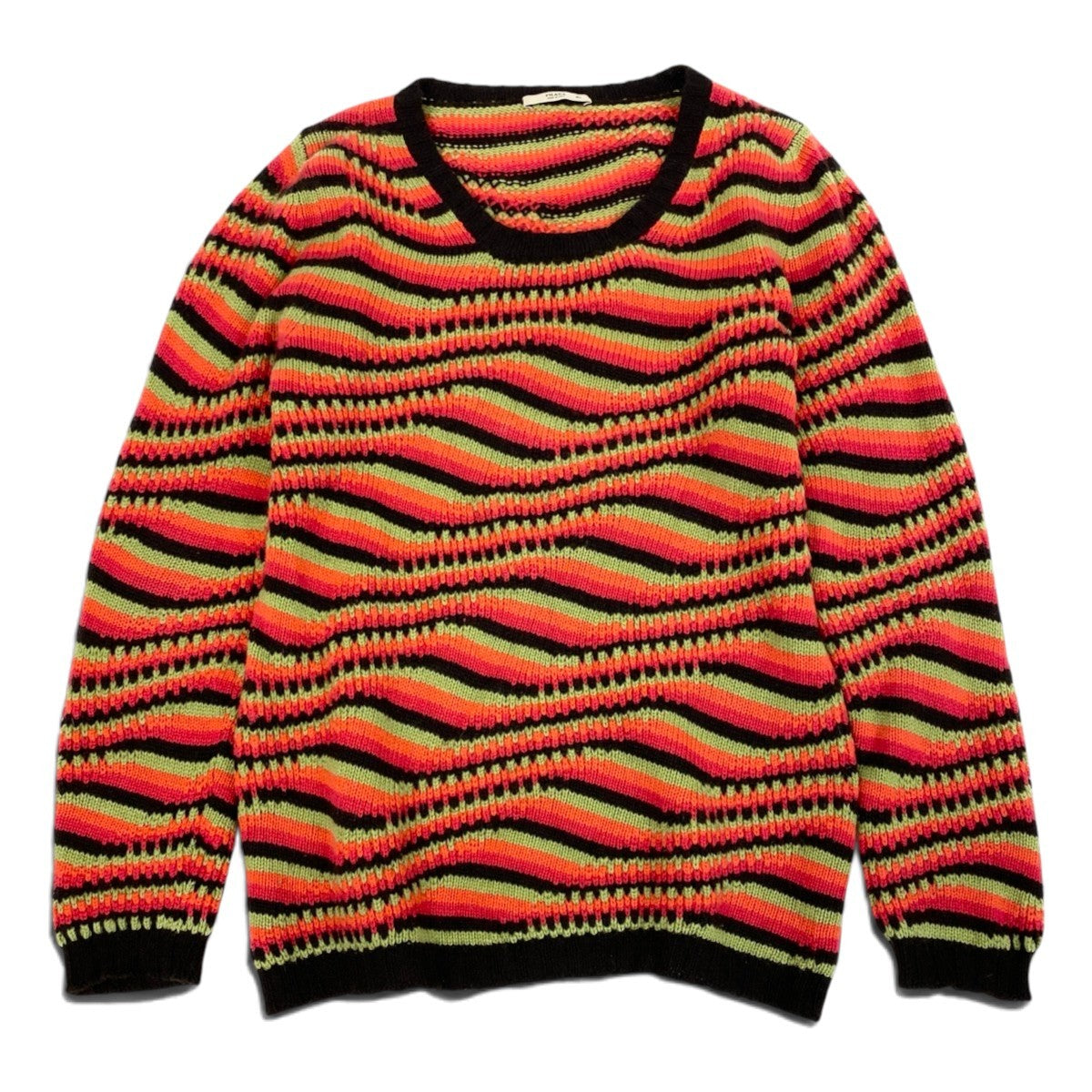 h31 PRADA 2005SS ランウェイ着 マルチボーダー カシミヤセーター 40サイズ マルチカラー カシミヤ100％ レディース 女性用u02t
