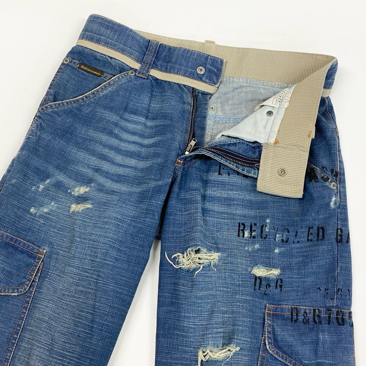 84L19 DOLCE&GABBANA ドルチェアンドガッパーナ 00`s vintage ダメージデニム カーゴパンツ ペイント加工 29 / 43 インディゴブルー コットン100％k02i