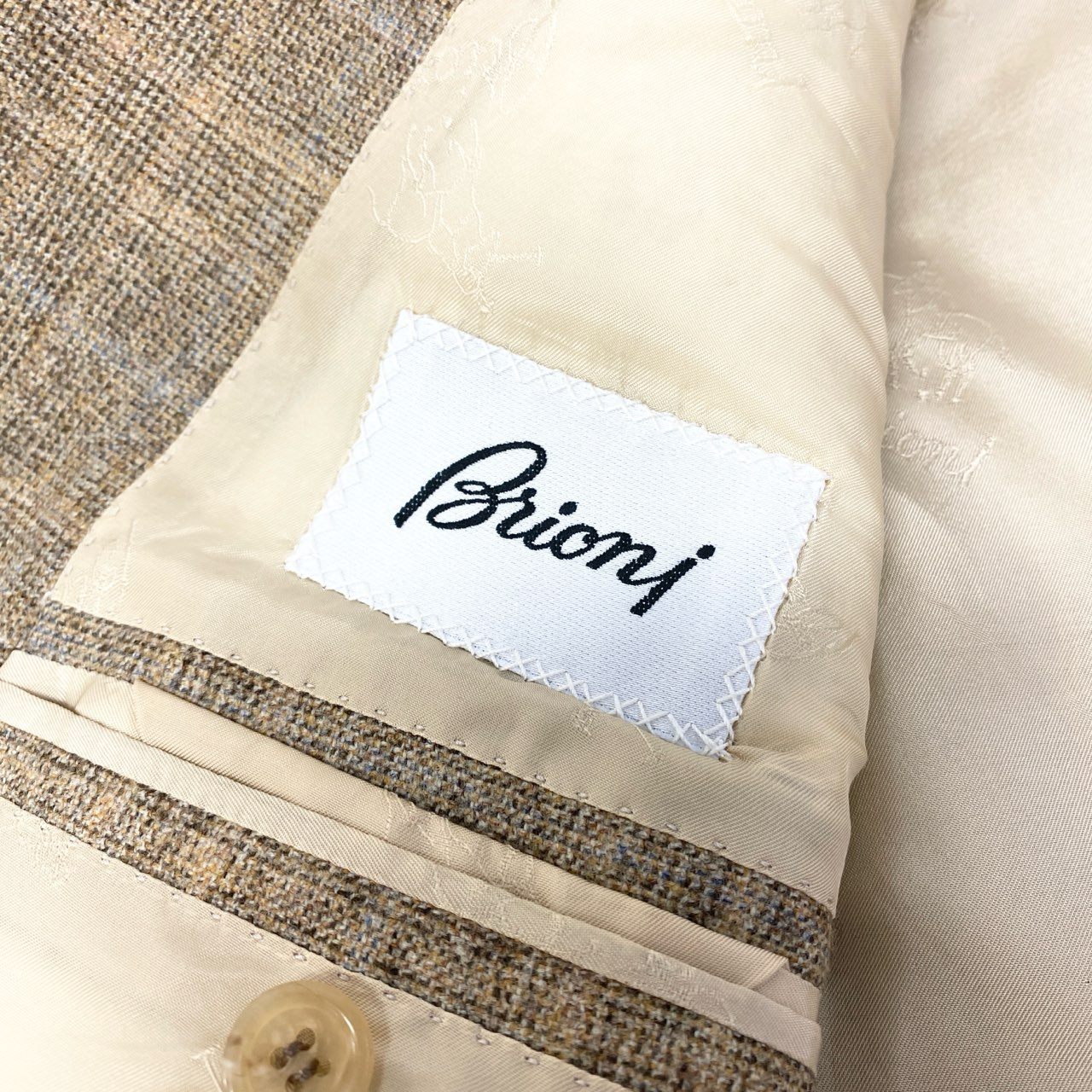 76a28 Vintage Brioni ブリオーニ FLAMINIO スーツセットアップ テーラードジャケット スラックス チェック柄 50サイズ ベージュ ウール100％ メンズ 男性用u02t