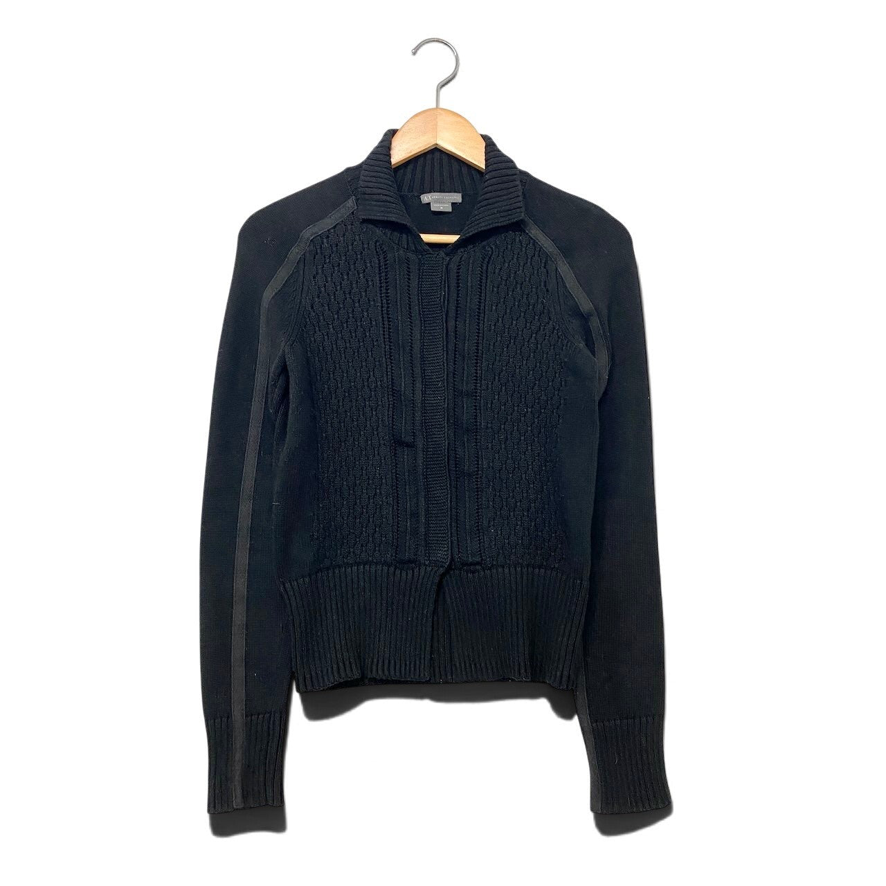 45h16 ARMANI EXCHANGE アルマーニエクスチェンジ ロングスリーブ ニットジャケット リブネック  サイズM ブラック レディース 女性用o07t