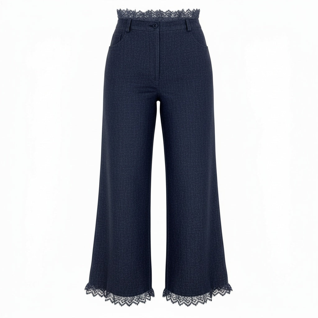 13b10 CHANEL シャネル 2001 リネンツイードワンドパンツ Indigo Linen Wide Pants P17165V09669 46サイズ インディゴ リネン100％ レディース 女性用ta1