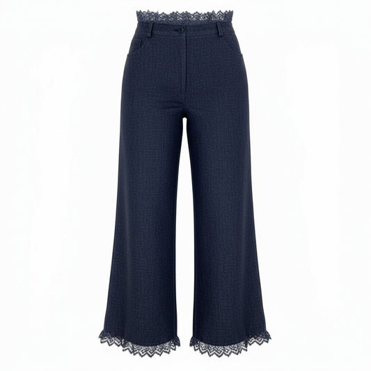 Cb10 CHANEL シャネル 2001 リネンツイードワンドパンツ Indigo Linen Wide Pants P17165V09669 46サイズ インディゴ リネン100％ レディース 女性用ta1