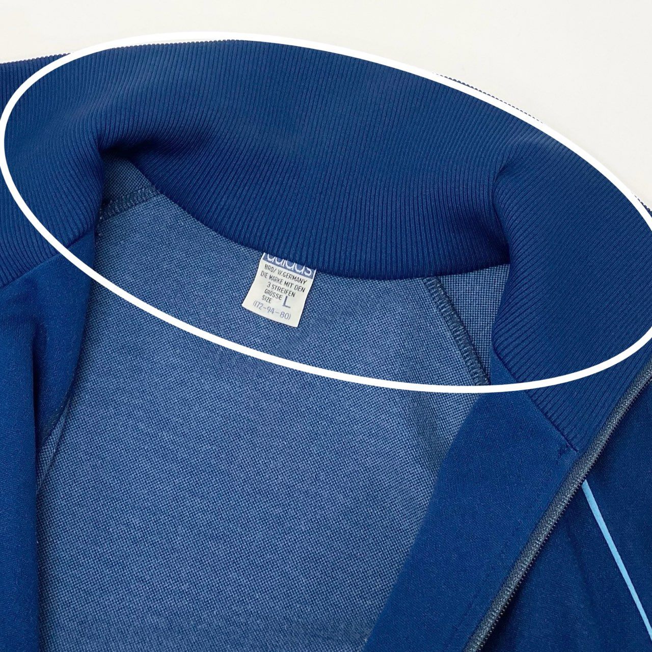 47k5 adidas アディダス 80`s vintge 西ドイツ製 トラックジャケット ブルゾン ワンポイント刺繡 ATS-80 L ブルーo07t