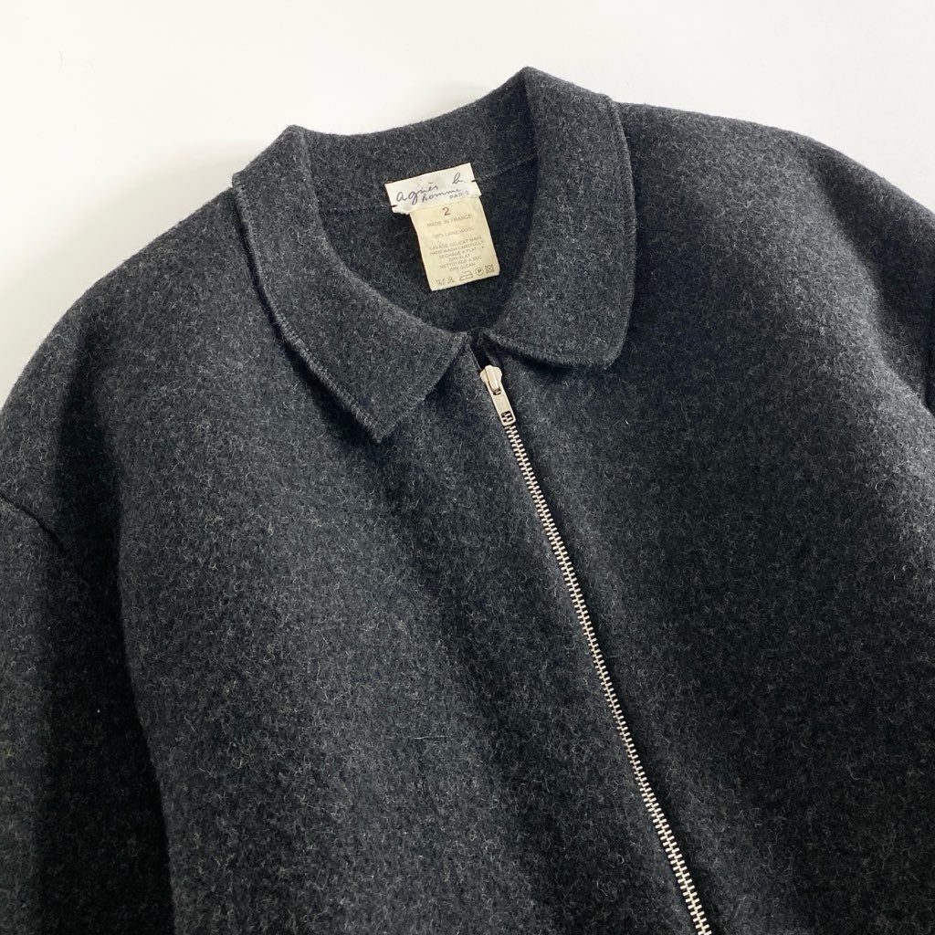 30e4 agnes b. homme アニエスベー オム フランス製 VINTAGE WOOL JACKET ジップアップブルゾン 2 ブラック ビンテージ ジャケット