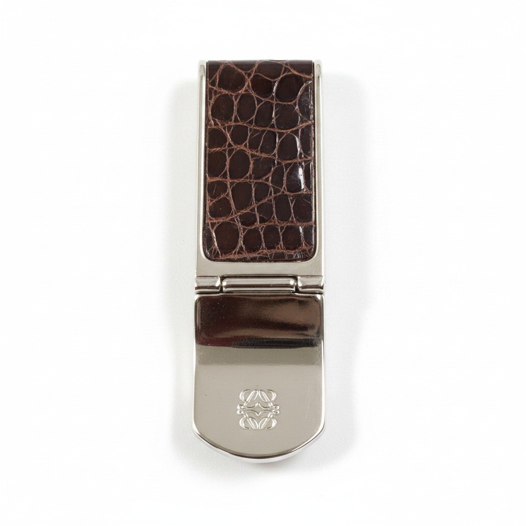 e26 LOEWE ロエベ アナグラム マネークリップ Anagram Logo Money Clip ブラウン シルバー 財布t18r