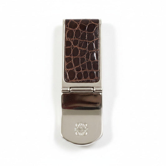 e26 LOEWE ロエベ アナグラム マネークリップ Anagram Logo Money Clip ブラウン シルバー 財布t18r