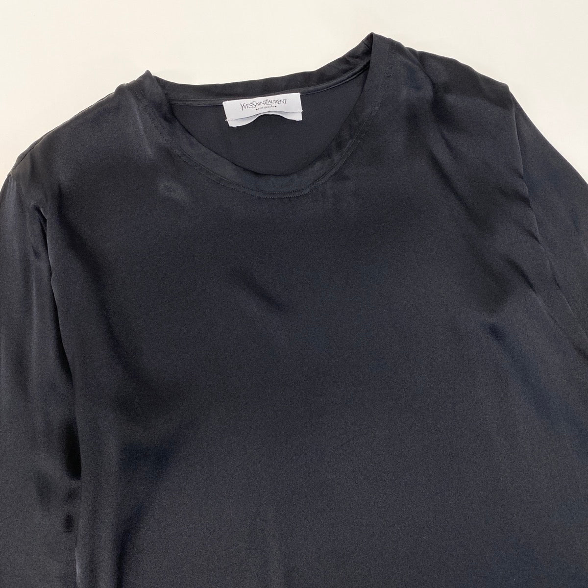 76g14 YVES SAINT LAURENT イヴサンローラン リヴゴーシュ ロングスリーブ チュニックカットソー サイズM ブラック シルク100％ レディースu02t