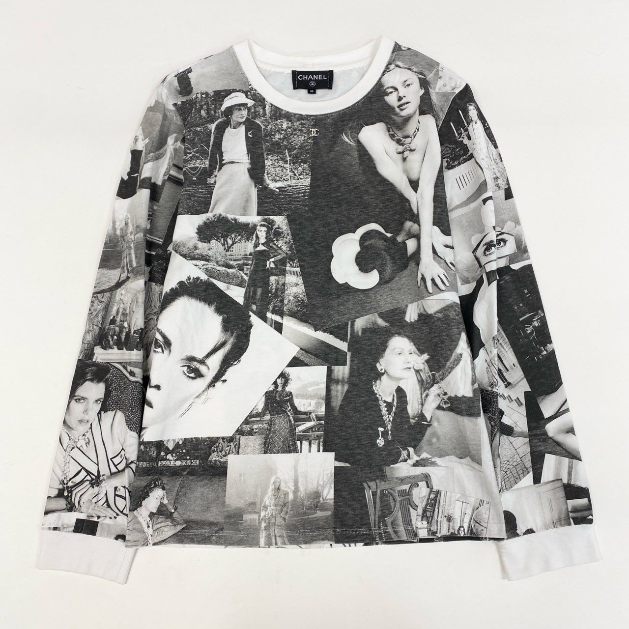 8i22 CHANEL シャネル 23ss ココマーク ラインストーン グラフィック ロングスリーブカットソー トップス P74802 XS ホワイト ブラック レディースk02i
