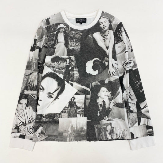 8i22 CHANEL シャネル 23ss ココマーク ラインストーン グラフィック ロングスリーブカットソー トップス P74802 XS ホワイト ブラック レディースk02i