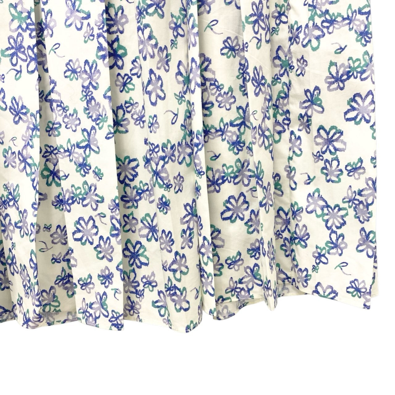 75c13 ROCHAS ロシャス ペイントフラワー 花柄 ロングスカート フレアスカート 40 アイボリー ブルー コットン イタリア製u02t