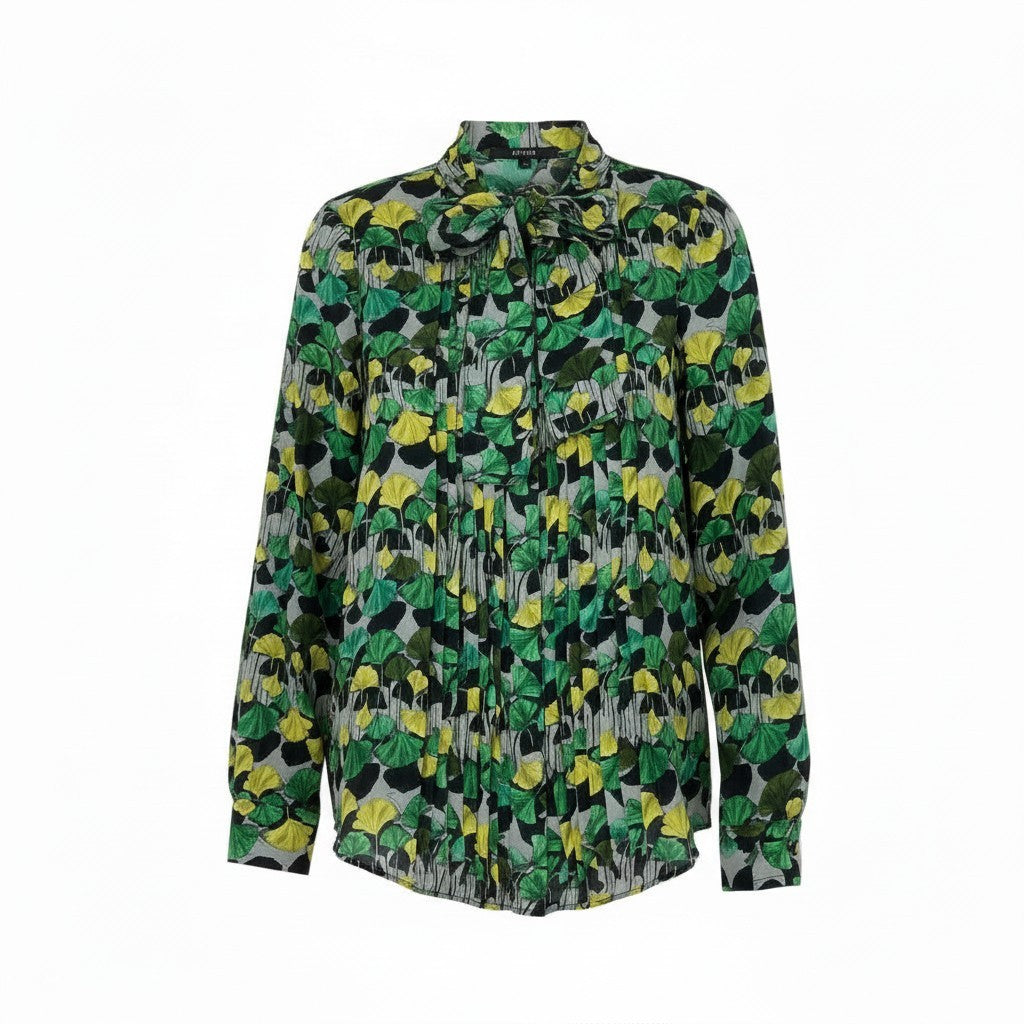 Ec27 GUCCI グッチ ボウタイブラウス ロングスリーブカットソー 総柄 イタリア製 40サイズ マルチカラー コットン100％ レディース 女性用u02t