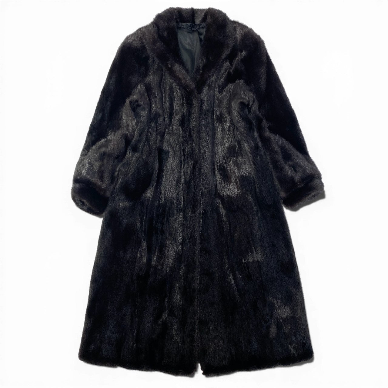 83a14 ダークミンク ミンクコート 超ロングコート 着丈107cm 毛皮コート ブラック系 ミンクファー 裏地花柄刺繍t18r