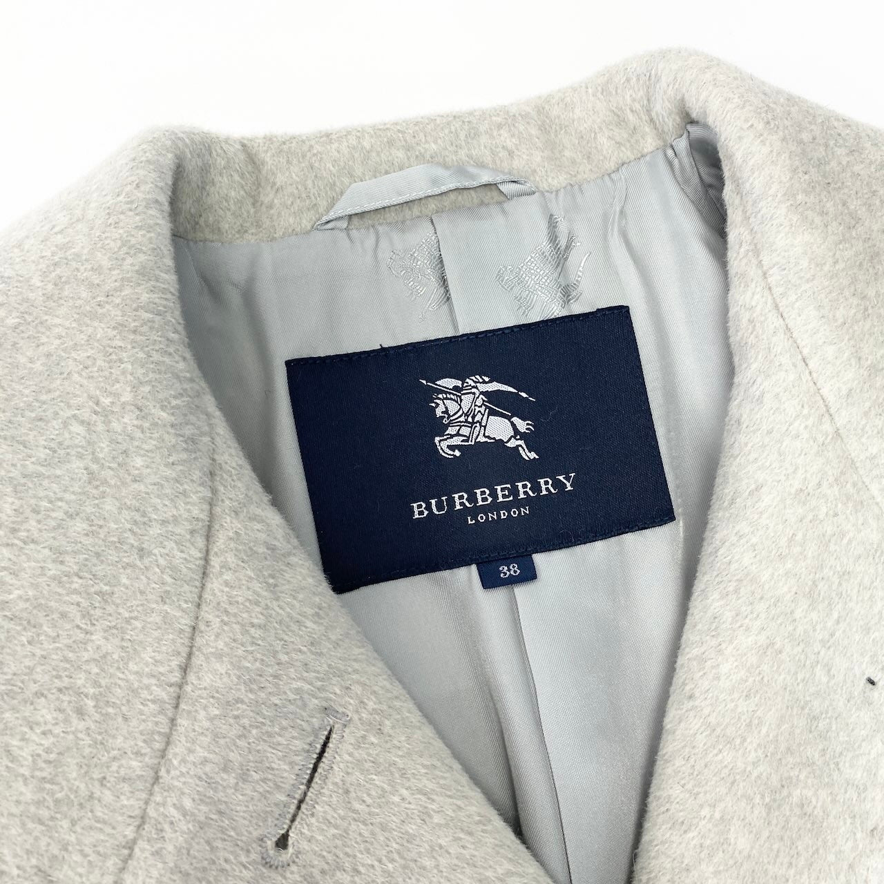 23e7 BURBERRY LONDON バーバリー ステンカラーコート ミドル丈 ウエストベルト付 ウールアンゴラ混 アウター サイズ38 グレー レディース 女性服u02t
